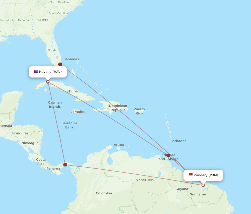 PBM to HAV flights and routes map