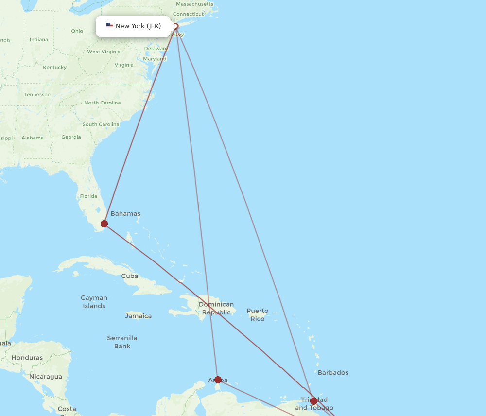 PBM-JFK flight routes