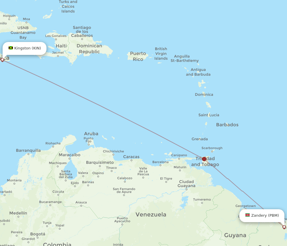 PBM to KIN flights and routes map