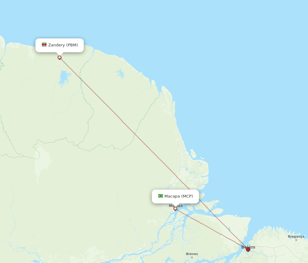 Macapa - Paramaribo route map and flight paths