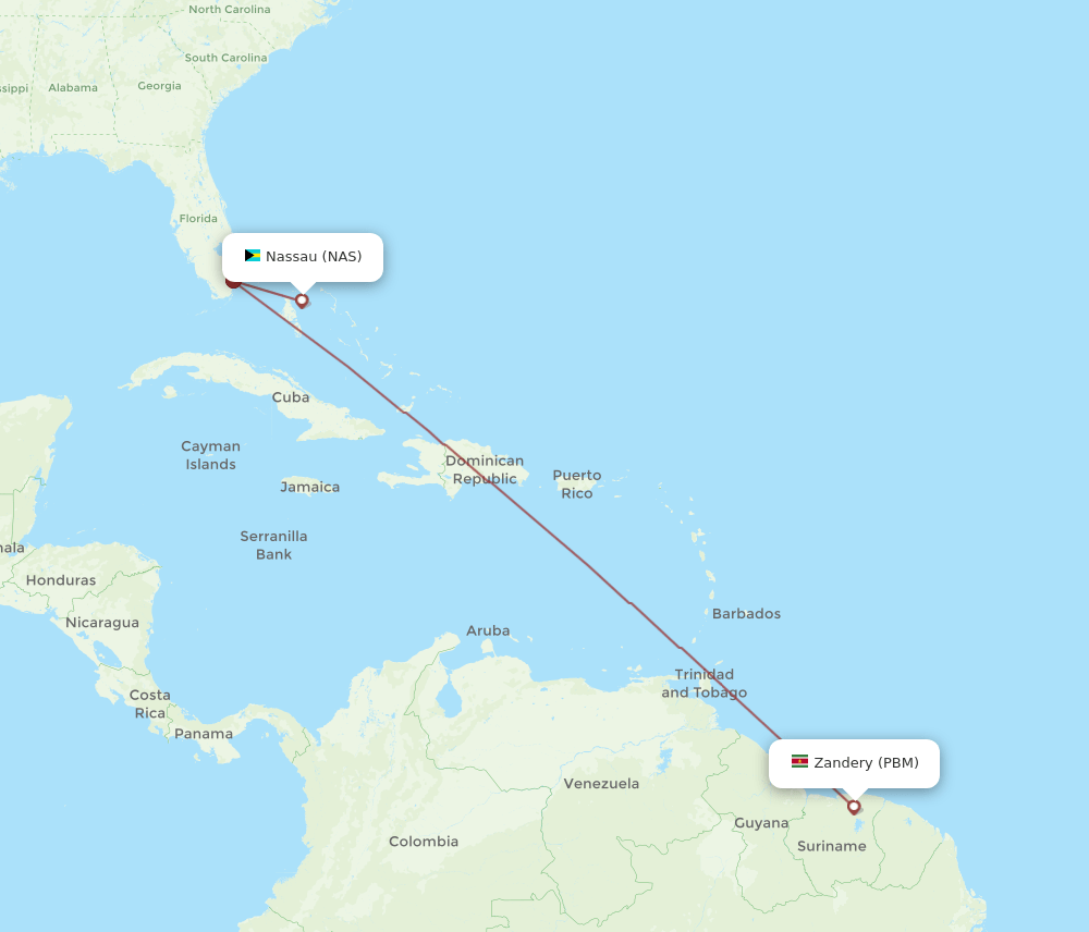 PBM to NAS flights and routes map