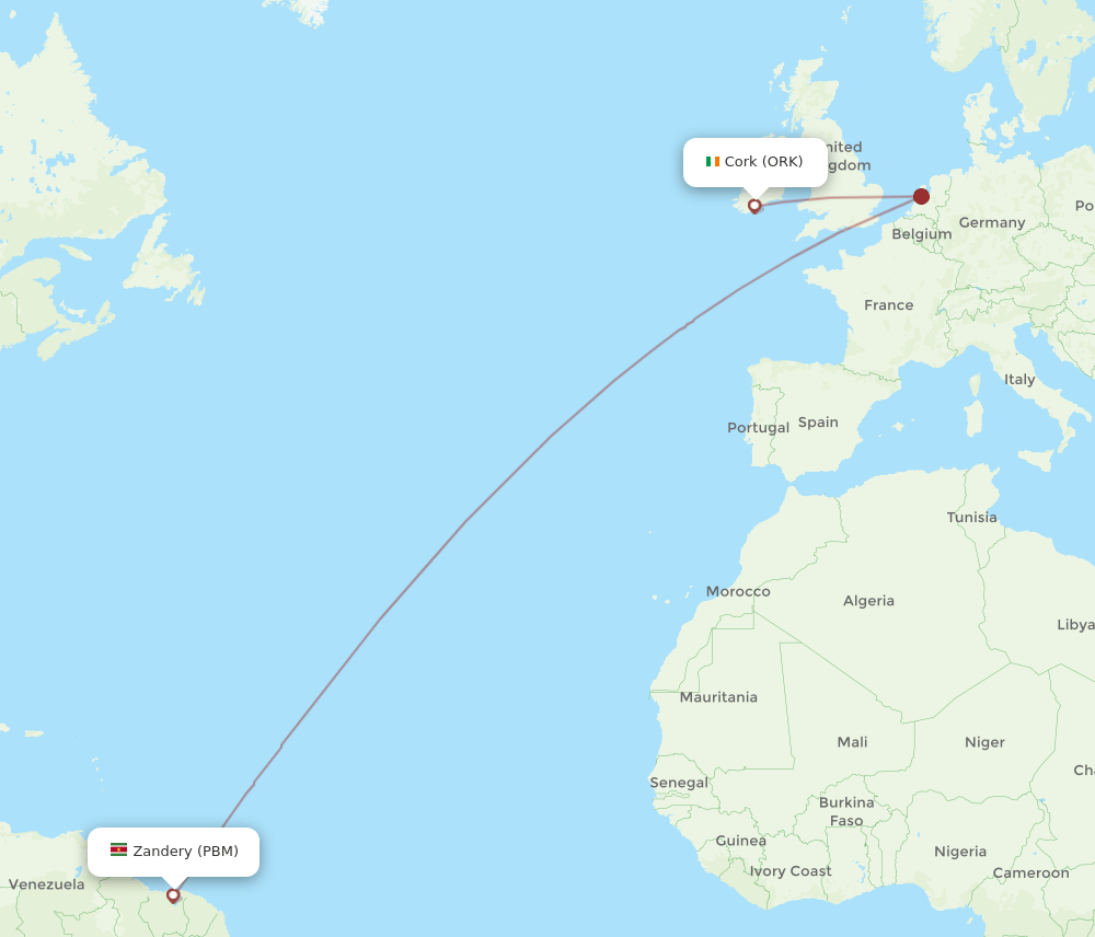 PBM to ORK flights and routes map