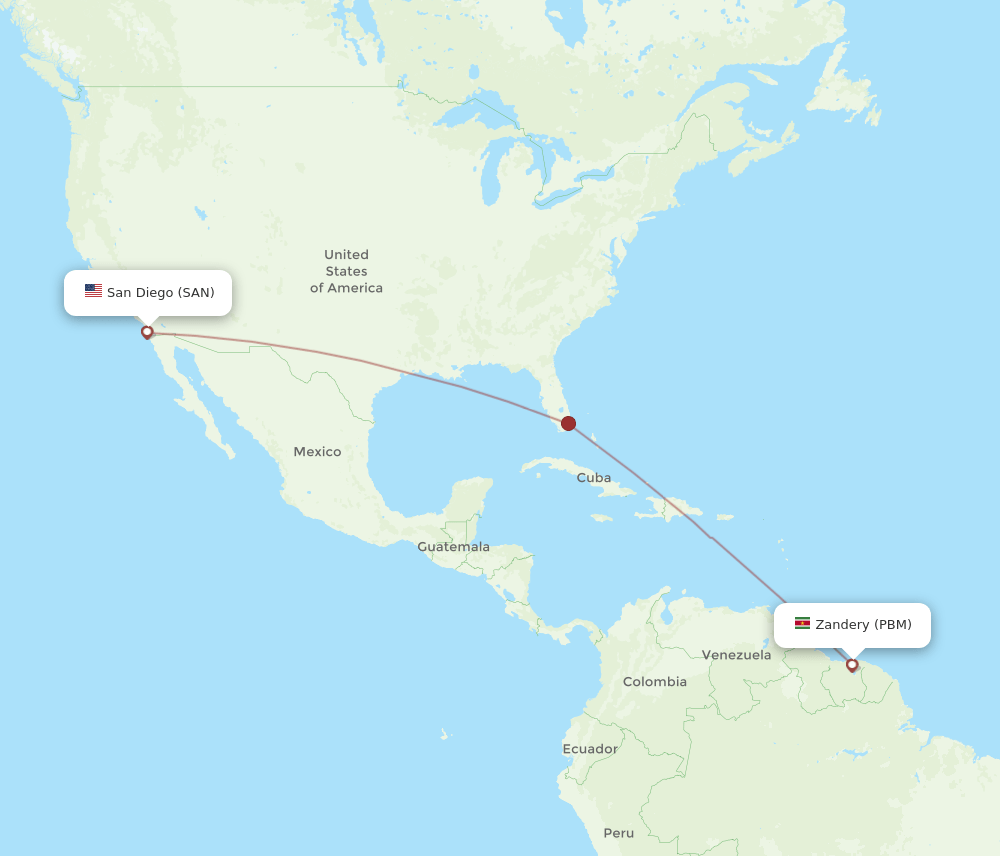 SAN to PBM flights and routes map