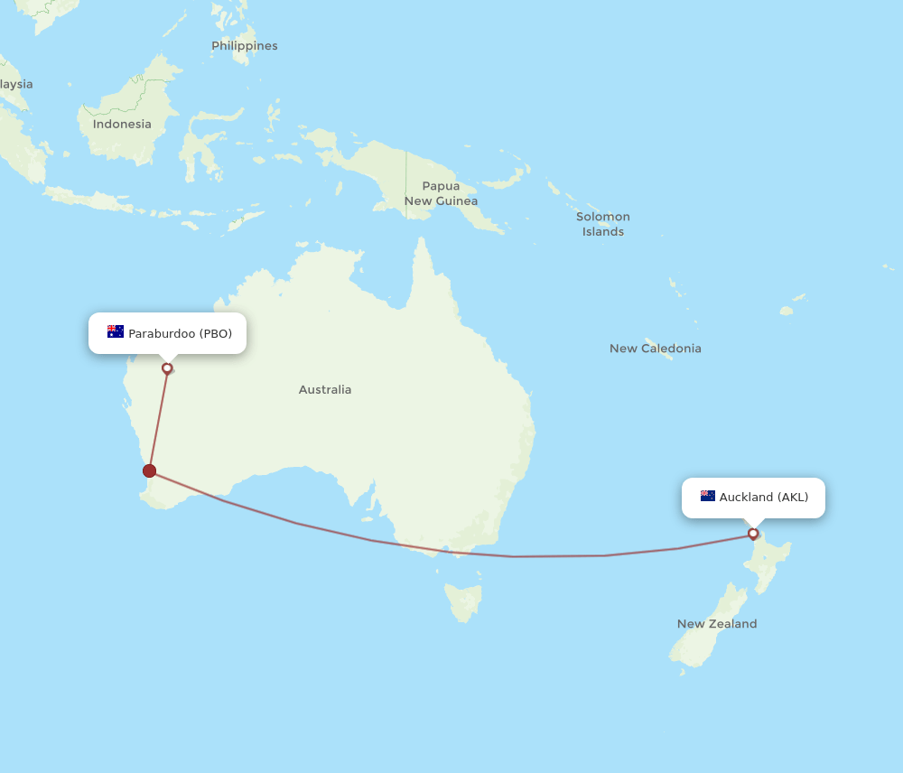 AKL to PBO flights and routes map
