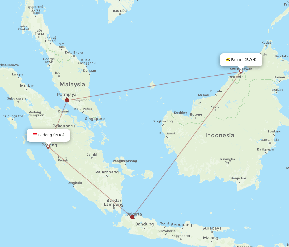 PDG-BWN flight routes