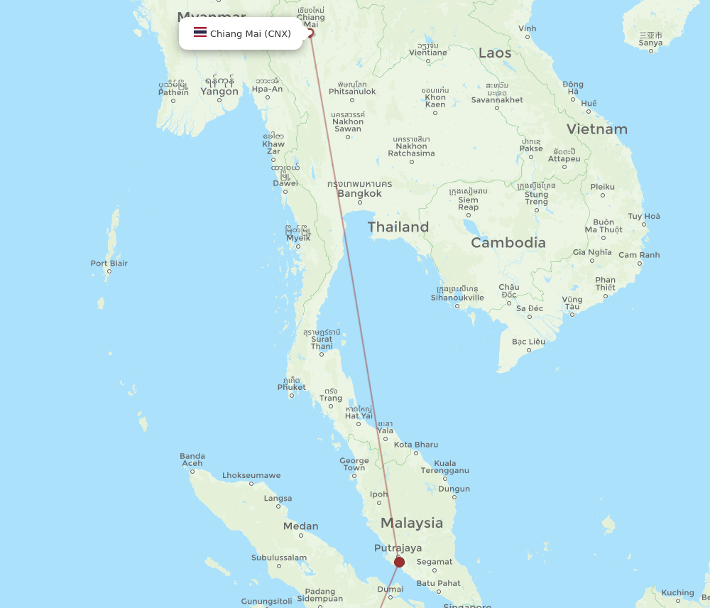 PDG to CNX flights and routes map