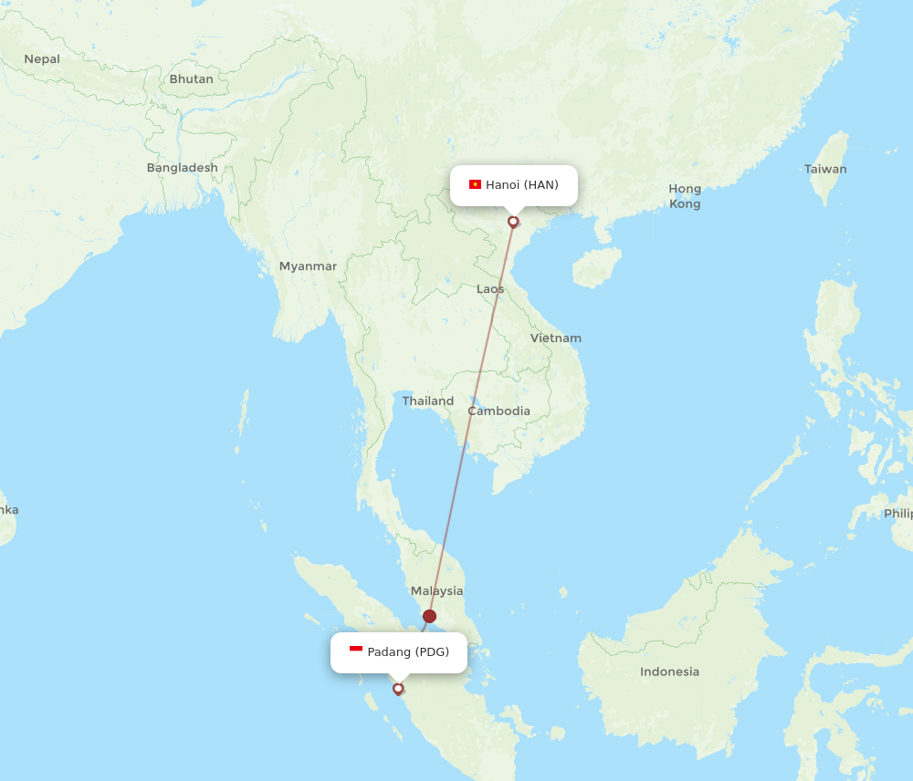 PDG to HAN flights and routes map