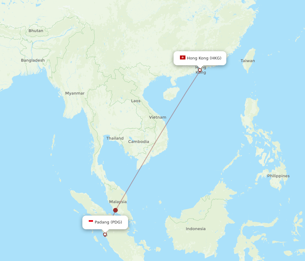 Hong Kong - Padang route map and flight paths