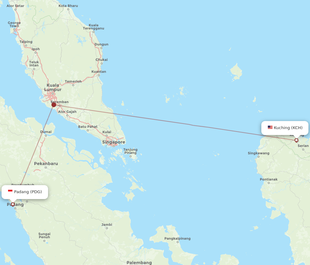 PDG-KCH flight routes