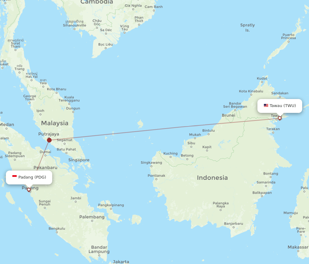 PDG-TWU flight routes