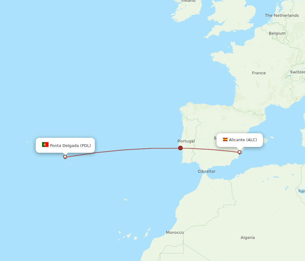 PDL to ALC flights and routes map