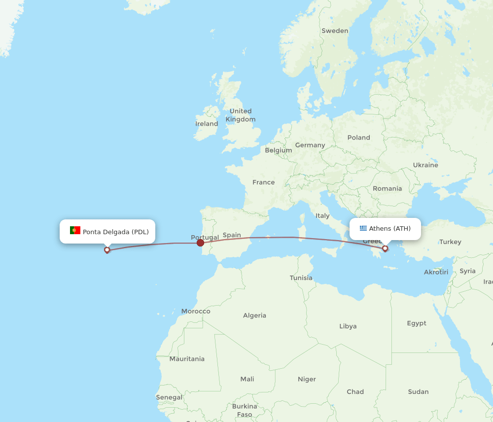 PDL-ATH flight routes