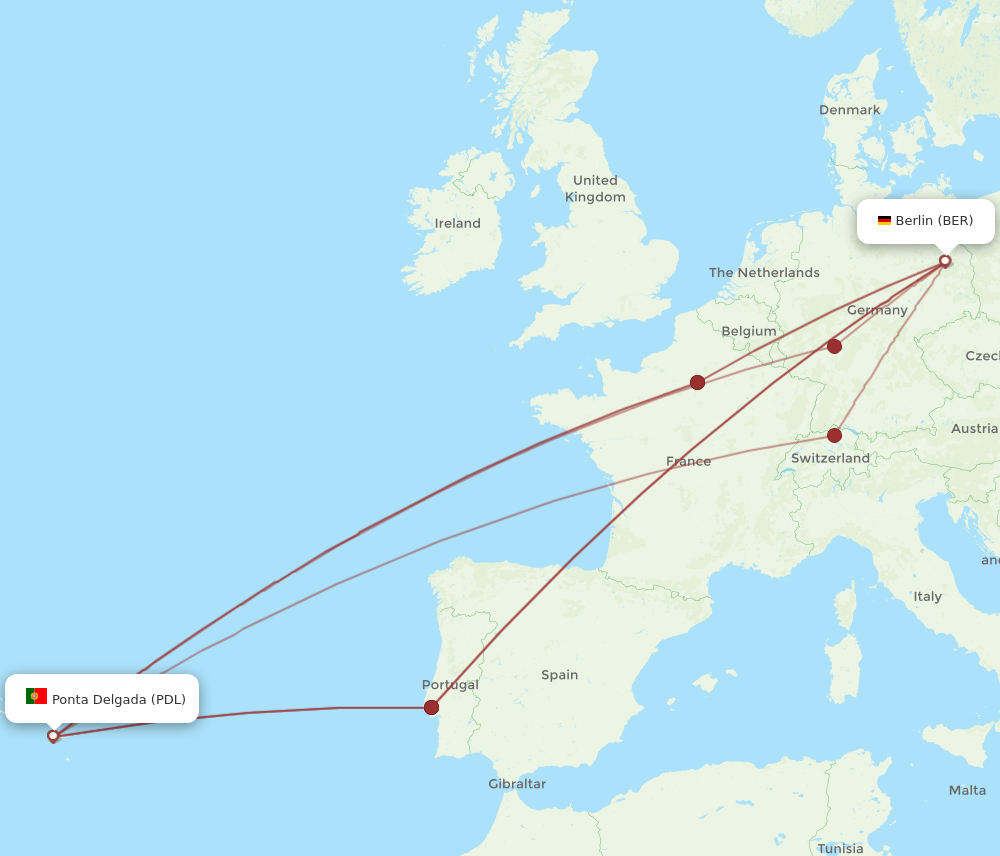 PDL to BER flights and routes map