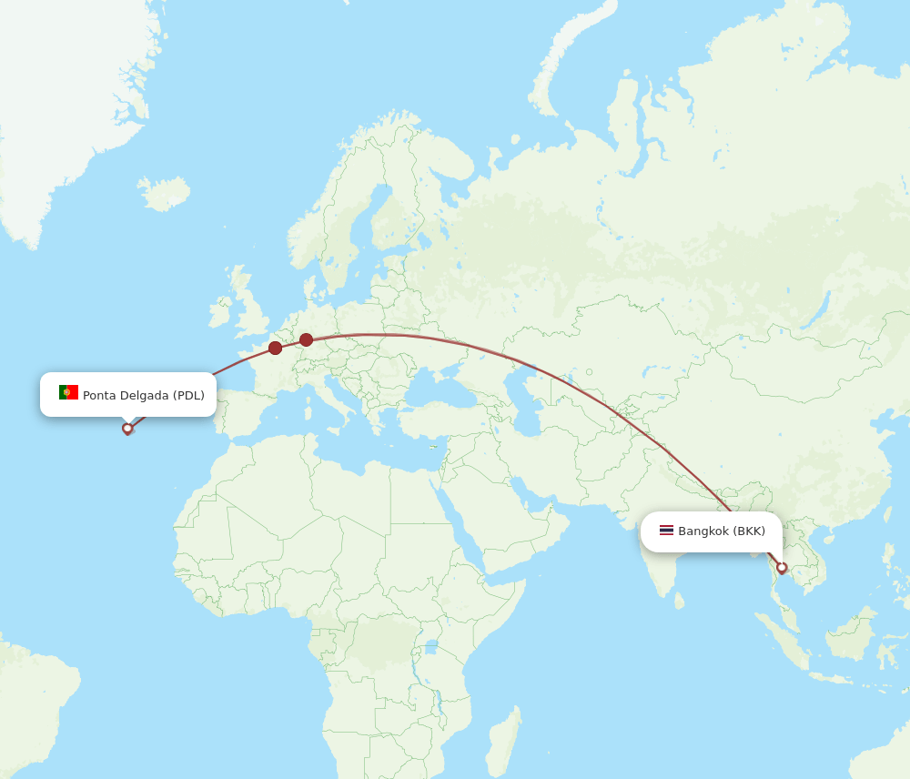 PDL-BKK flight routes