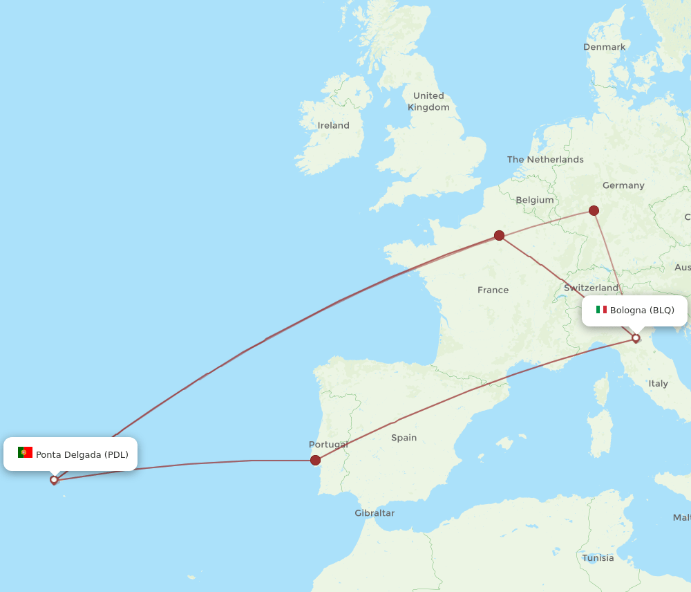 PDL-BLQ flight routes