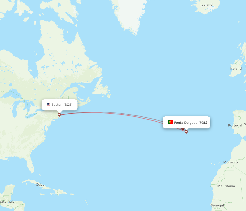 PDL to BOS flights and routes map