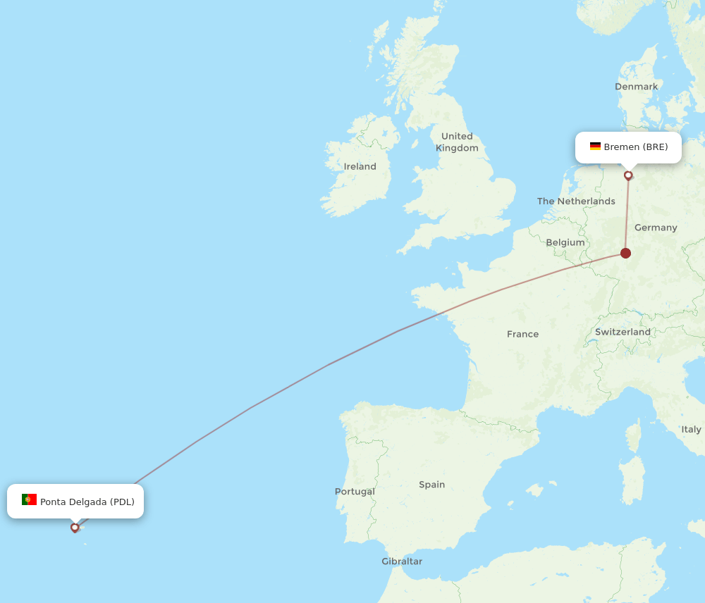 PDL-BRE flight routes