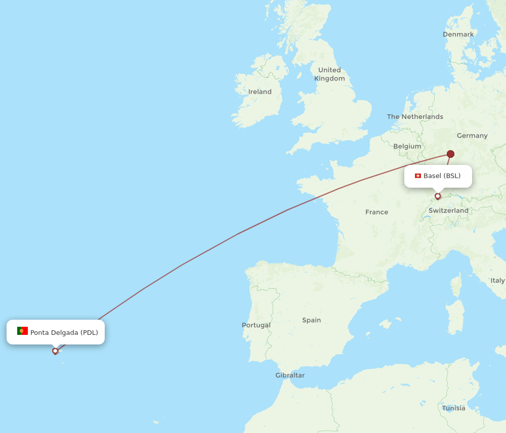 PDL to BSL flights and routes map