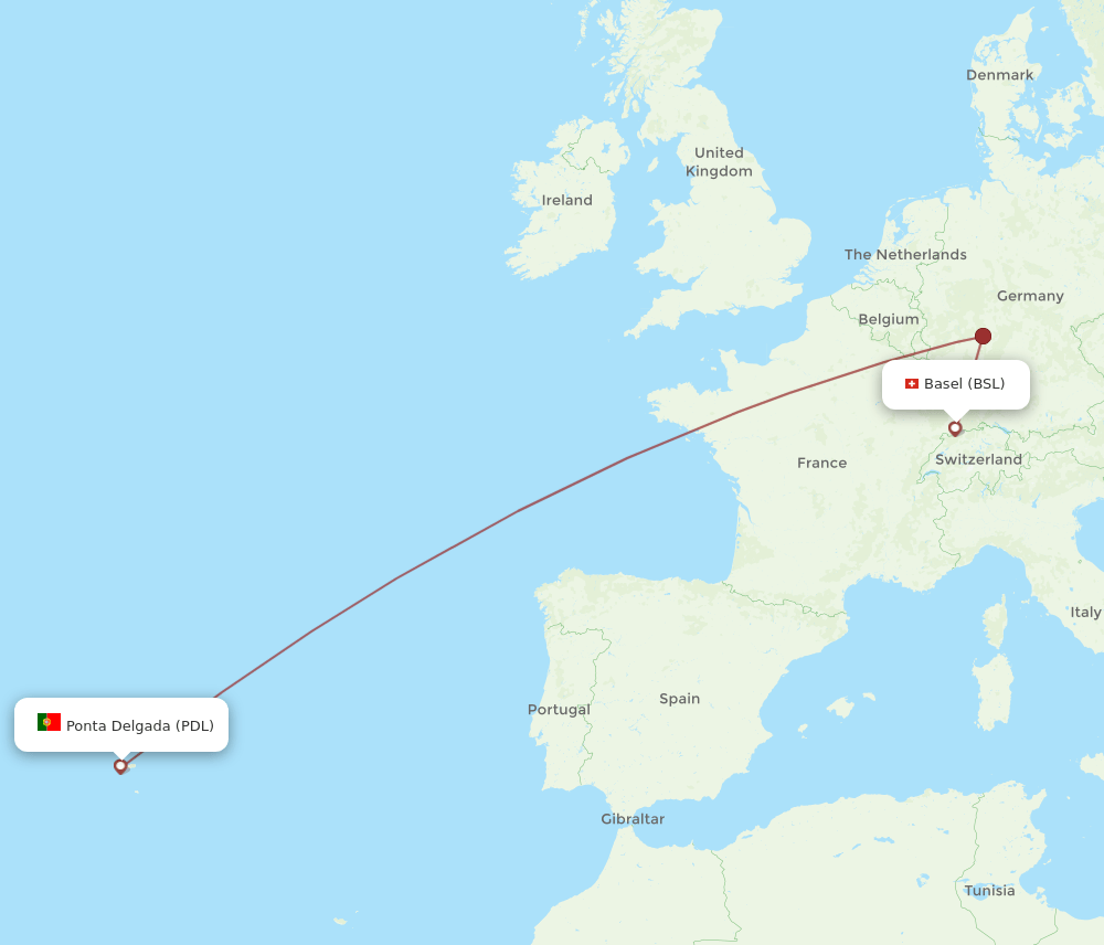 PDL-BSL flight routes