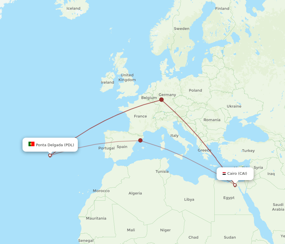 PDL to CAI flights and routes map