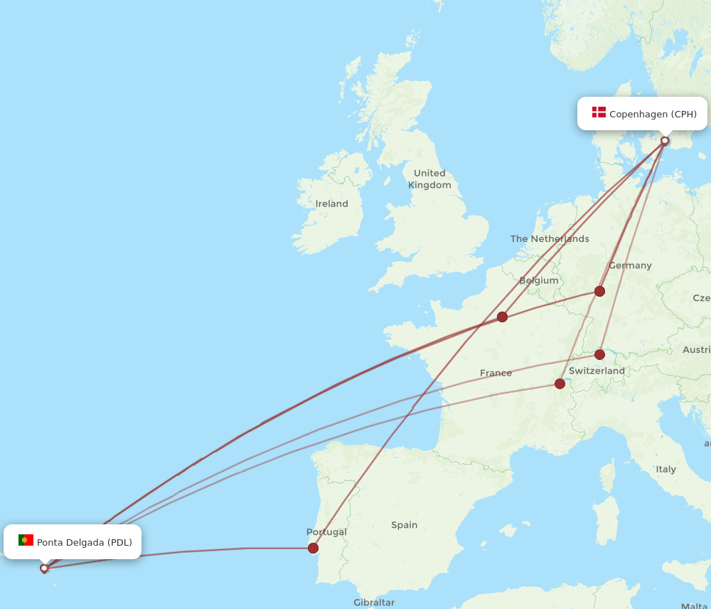 PDL-CPH flight routes