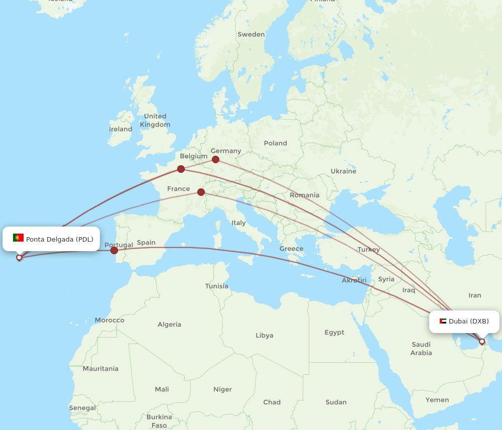 PDL-DXB flight routes