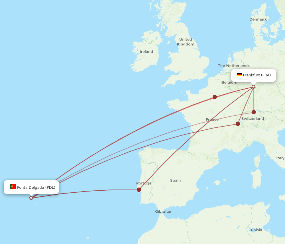 PDL to FRA flights and routes map