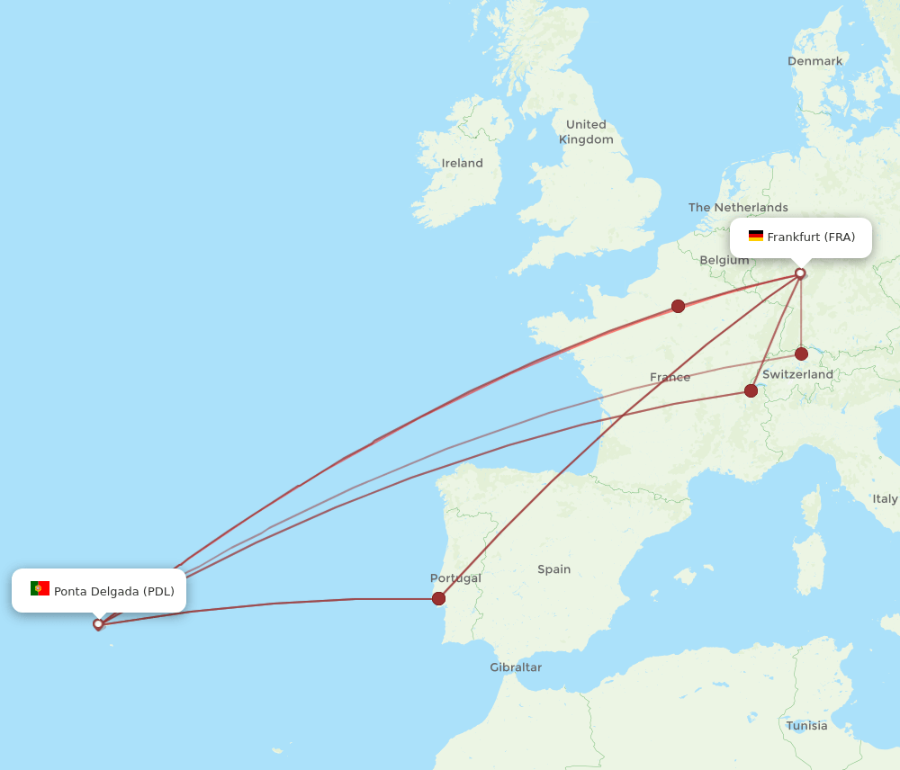 PDL-FRA flight routes