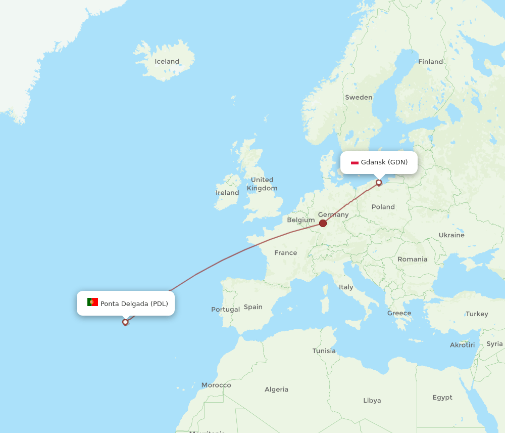 PDL to GDN flights and routes map