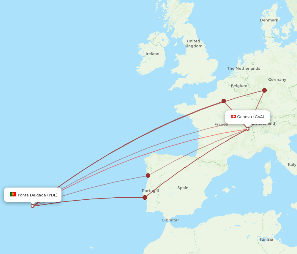 PDL to GVA flights and routes map