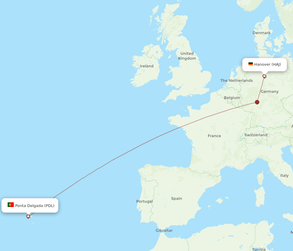 PDL to HAJ flights and routes map