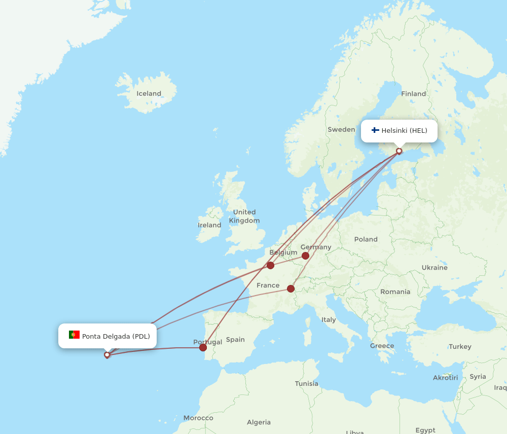 PDL-HEL flight routes