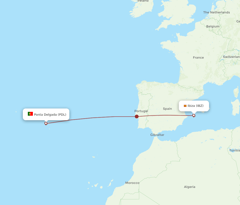 PDL to IBZ flights and routes map