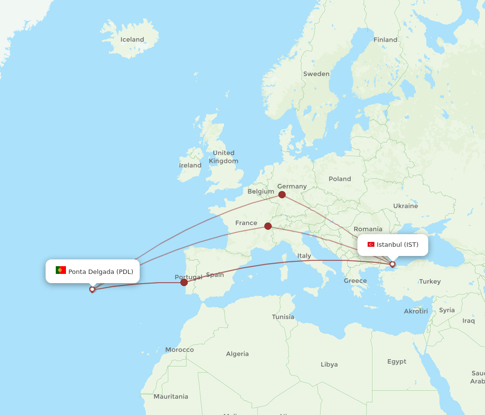 PDL-IST flight routes