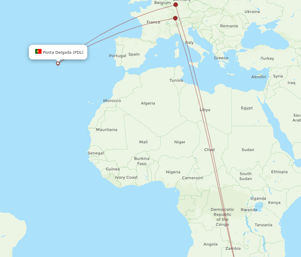 PDL-JNB flight routes