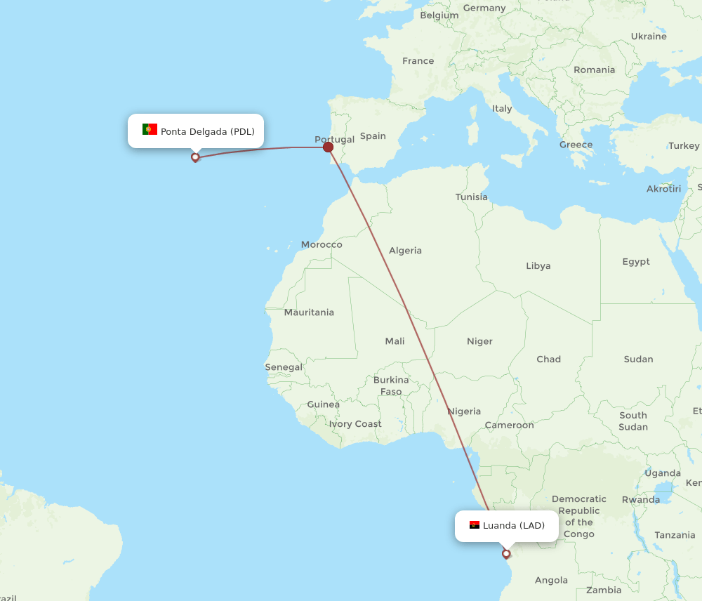 PDL-LAD flight routes