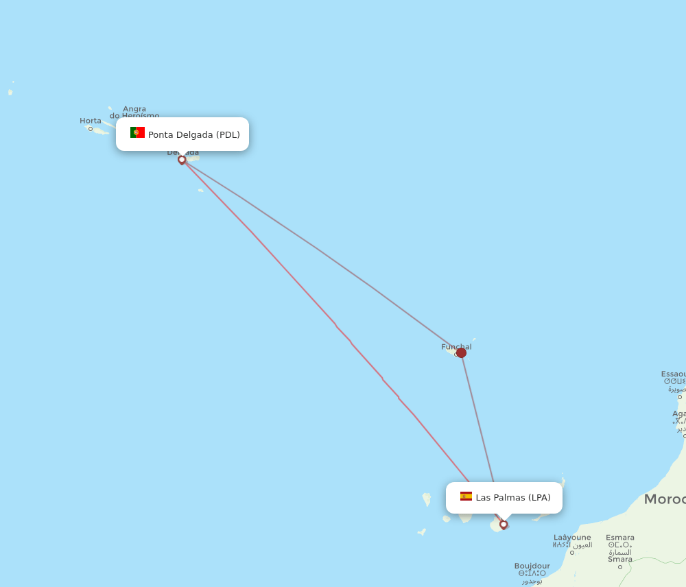 PDL to LPA flights and routes map