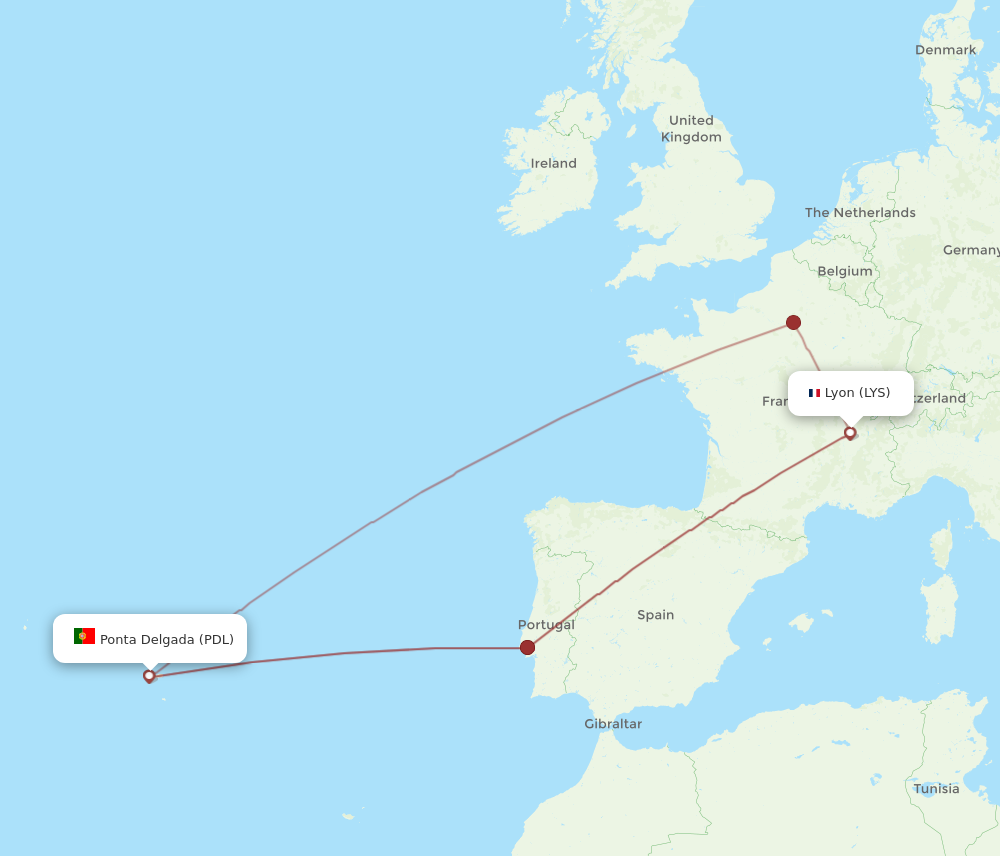 PDL to LYS flights and routes map