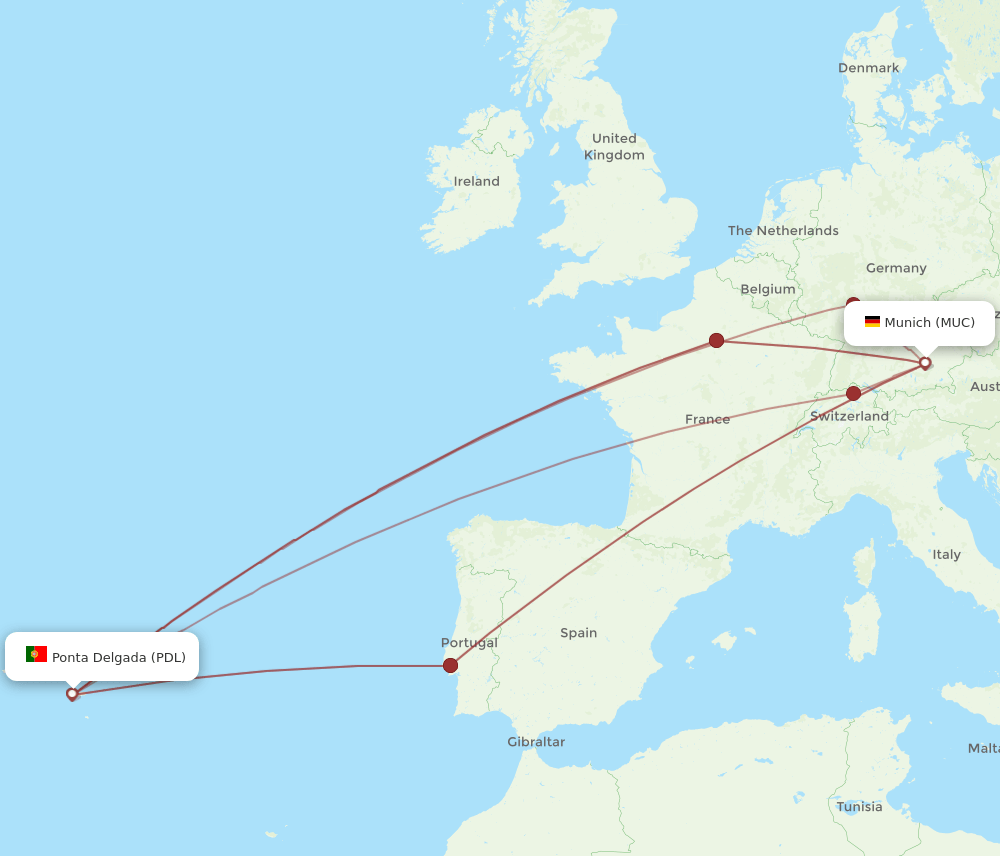 PDL-MUC flight routes