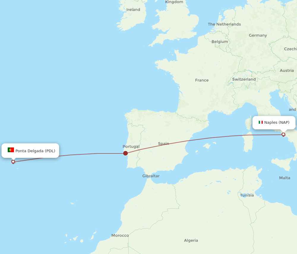 PDL to NAP flights and routes map