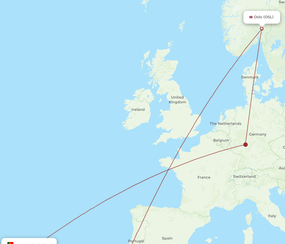 PDL-OSL flight routes