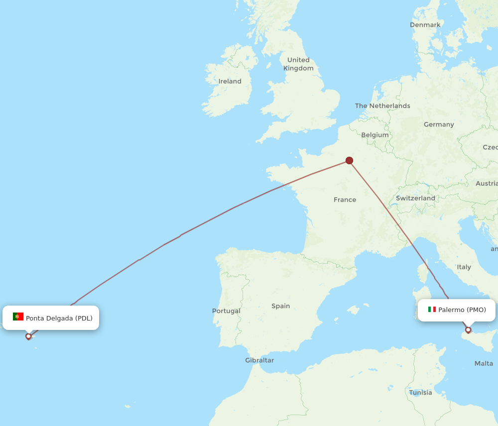 PDL to PMO flights and routes map