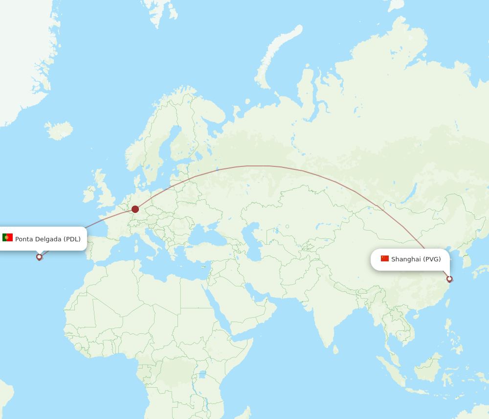 PDL-PVG flight routes