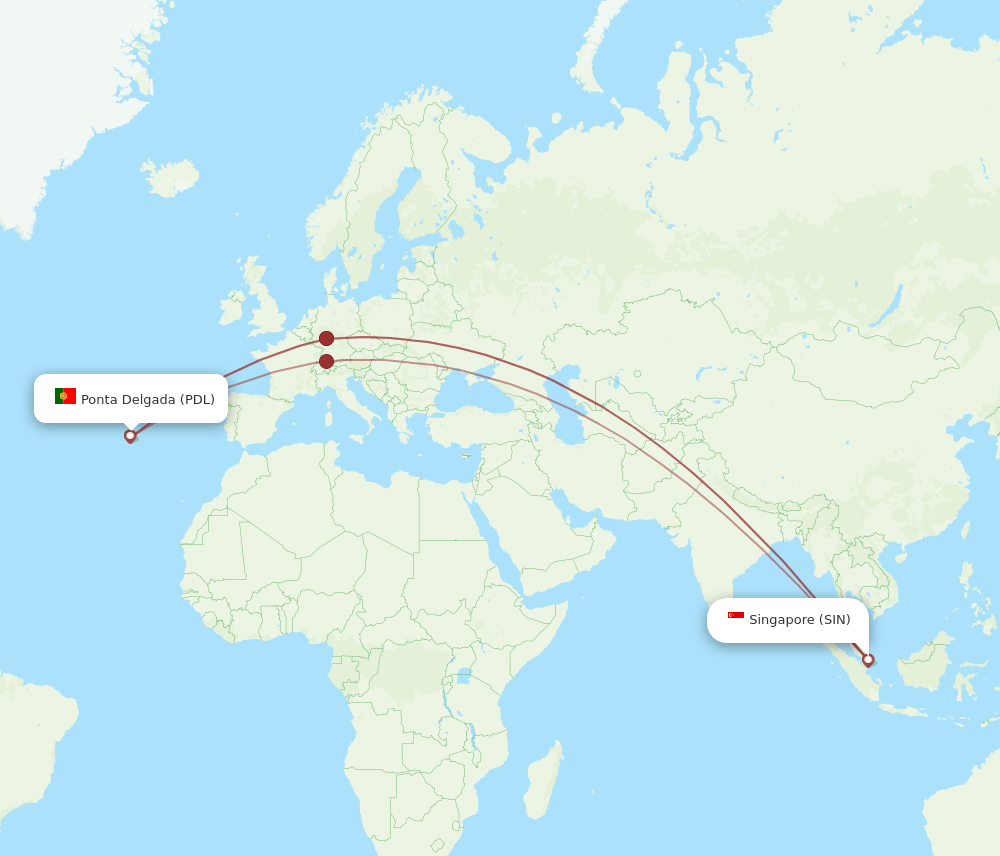 PDL-SIN flight routes