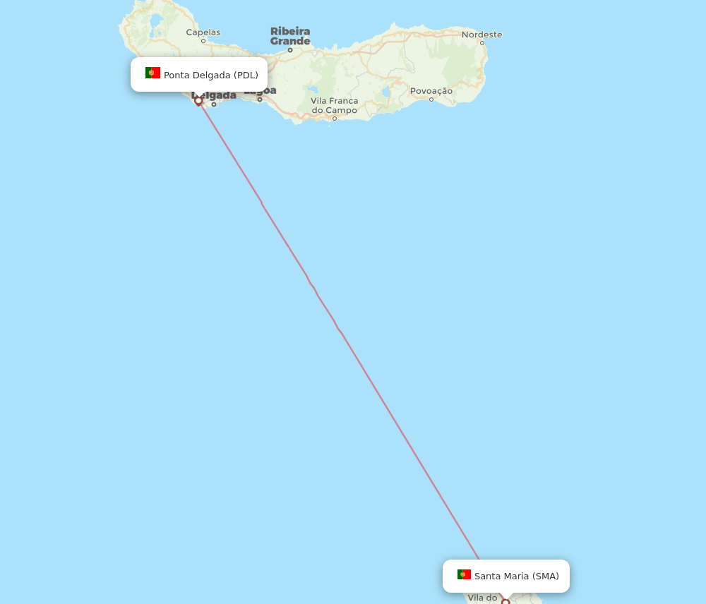 Ponta Delgada (Azores) - Santa Maria (Azores) route map and flight paths