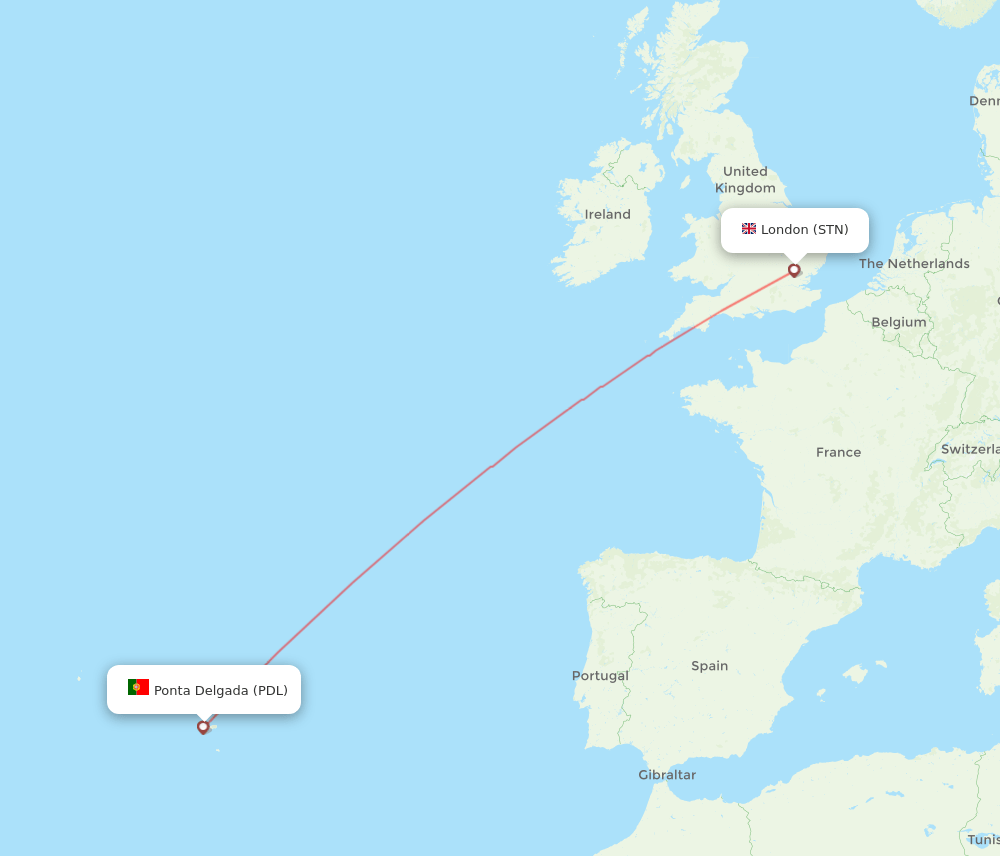 PDL to STN flights and routes map