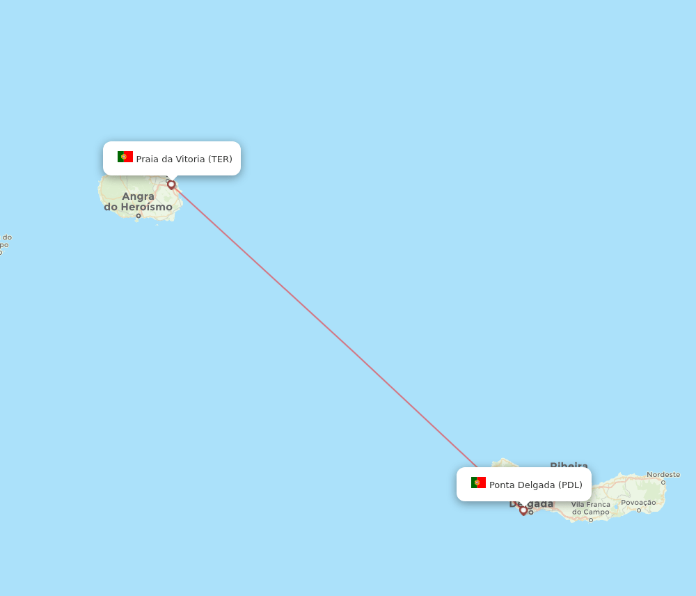 Ponta Delgada (Azores) - Terceira route map and flight paths