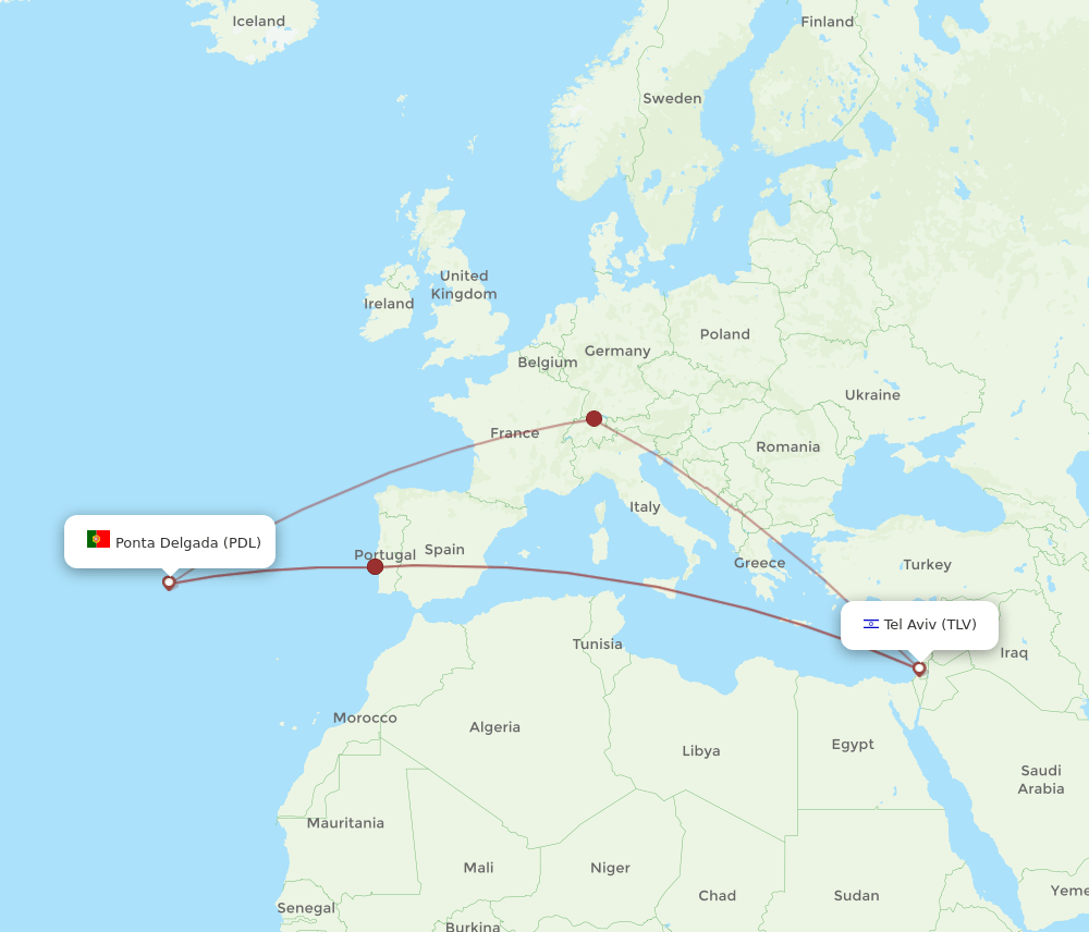 PDL-TLV flight routes