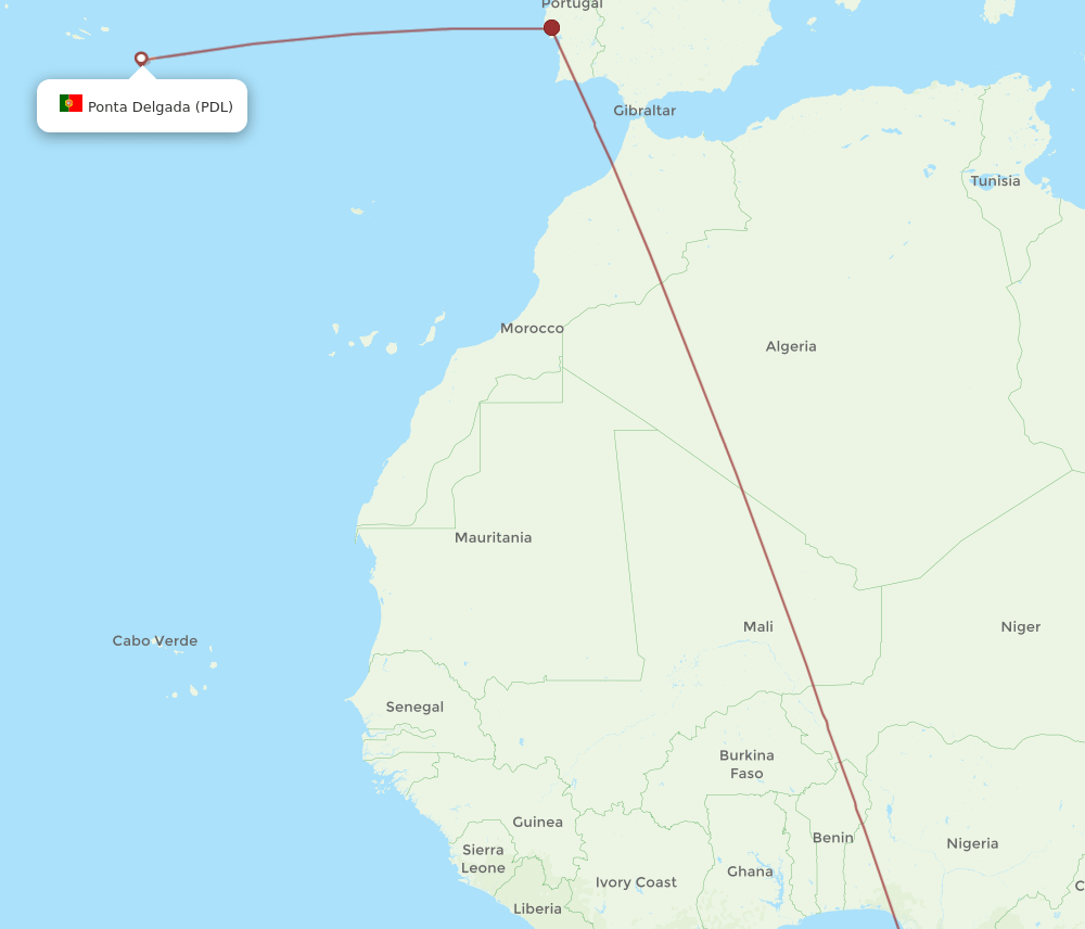 PDL to TMS flights and routes map