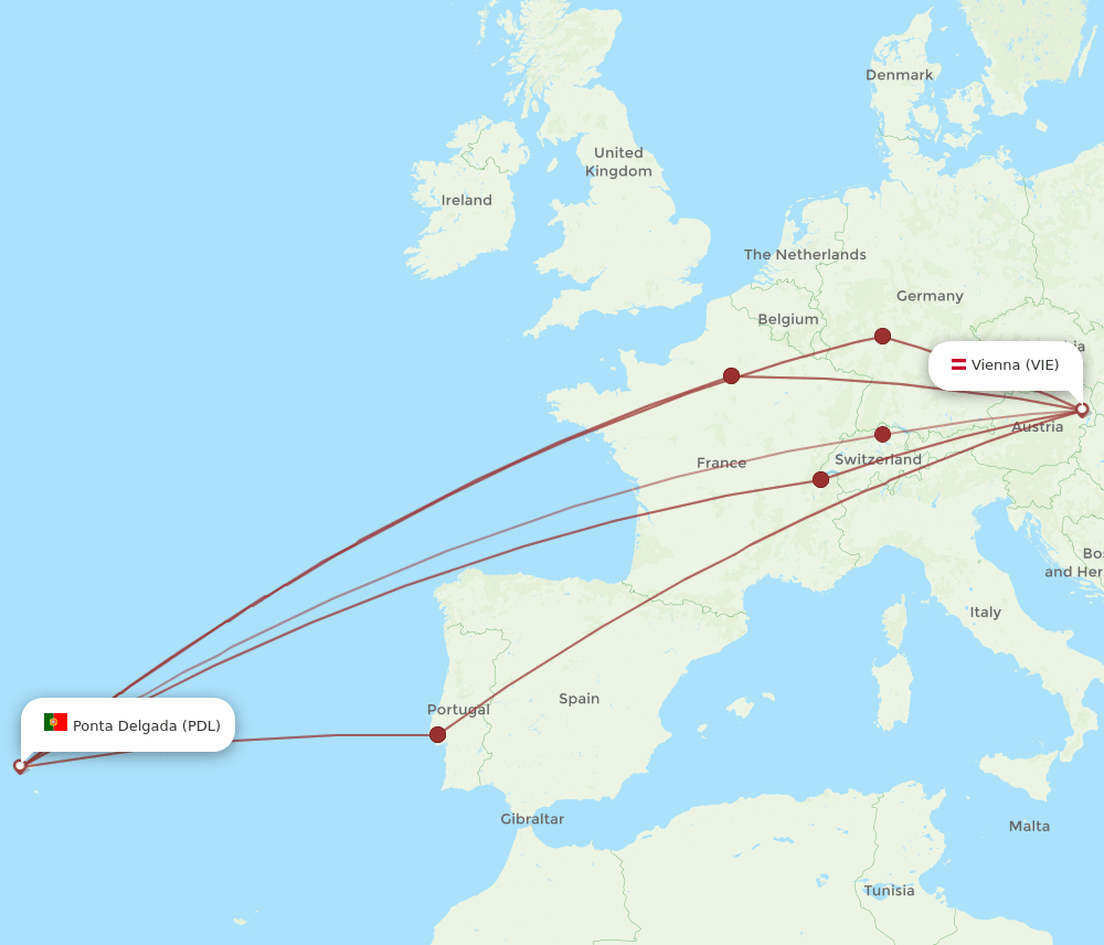 PDL-VIE flight routes